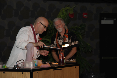 Picture of Bill (left) and Steve (right) relating exoplanet chemistry to the preserving of blueberry puree.