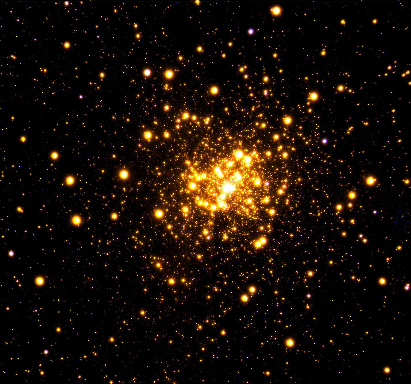 Gemini Observatory near-infrared image of the globular cluster Liller 1 obtained with the GeMS adaptive optics system on the Gemini South telescope in Chile.