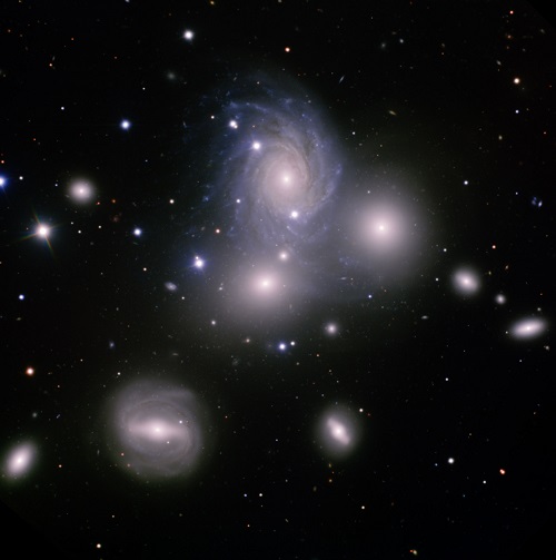 Gemini Legacy image of the galaxy group VV 166, obtained using the Gemini Multi-Object Spectrograph (GMOS), at the Gemini North telescope located on Mauna Kea, Hawai‘i. In this image, north is up, east left, and the field of view is 5.2 x 5.2 arcminutes. Composite color image produced by Travis Rector, University of Alaska Anchorage. Image credit: Gemini Observatory/AURA