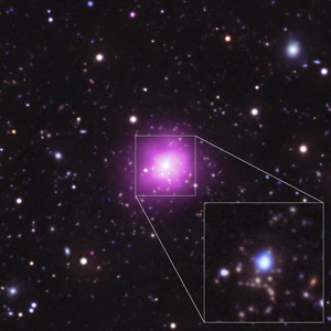  Imagen compuesta de observaciones en óptico, UV y Rayos-X con un acercamiento de la región central a una imagen óptica/UV.