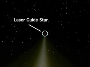 Illustration of the guide star created by the glow of the molecules of sodium