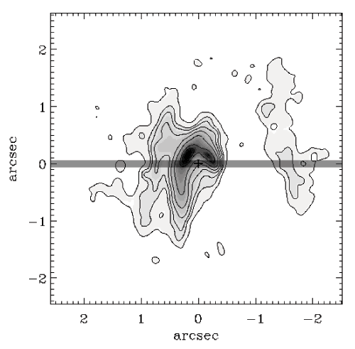 This image shows a cloud of dust and gas in space, with a central star removed. The rectangle indicates the location where a narrow slice of the cloud was analyzed.
