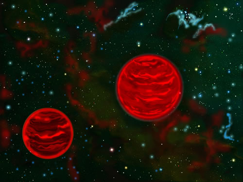 Artist's rendering of the binary dwarf pair as viewed in infrared light.