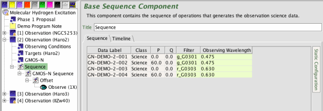 Default table view of sequence