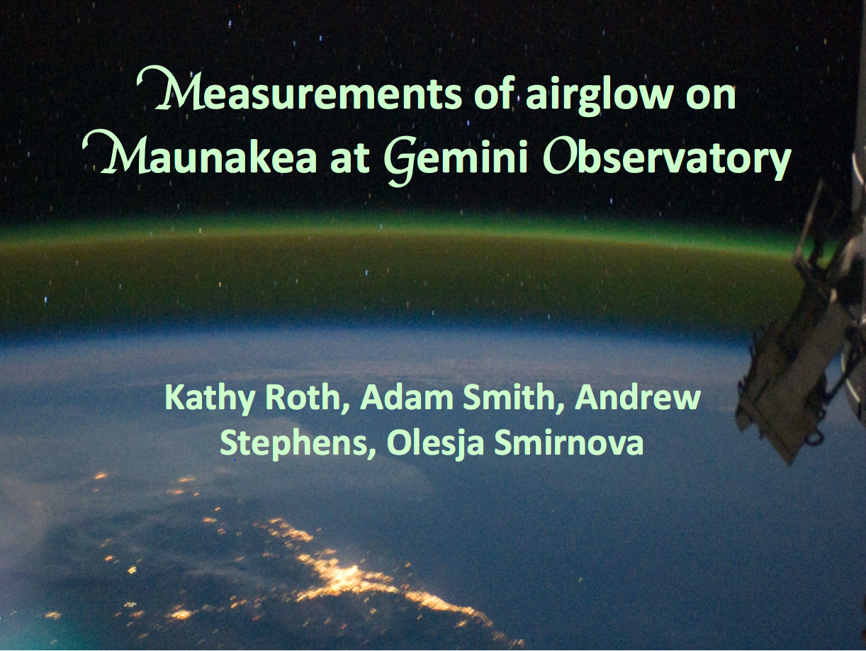Thumbnail showing cover of the "Measurements of airglow on Maunakea at Gemini Observatory" presentation