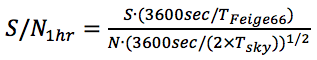 Image showing the formula of the signal-to-noise of 1 for an hour of integration time.