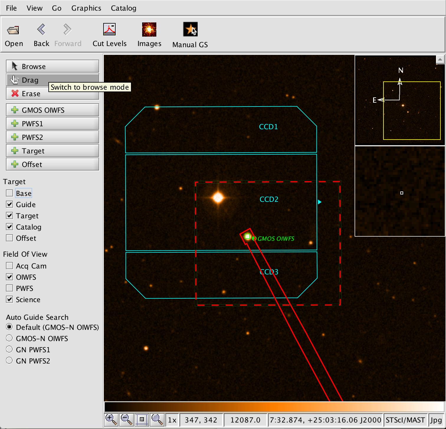 Screenshot of a target showing the GMOS OIWFS for guidance.