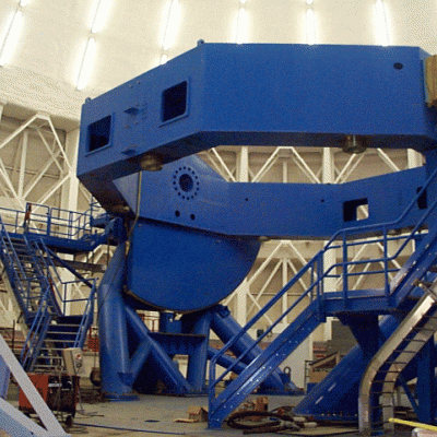 The center section and altitude disks installed on the Gemini South telescope. September 23, 1999