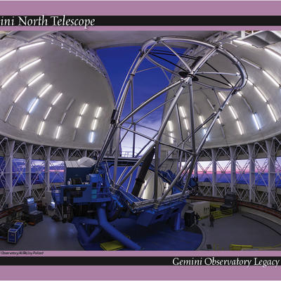 Gemini North Telescope in the dome at sunset.