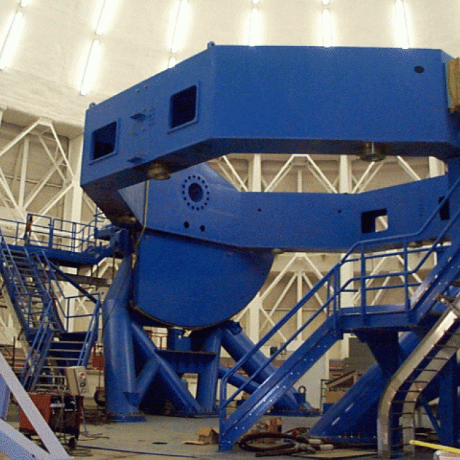 The center section and altitude disks installed on the Gemini South telescope. September 23, 1999