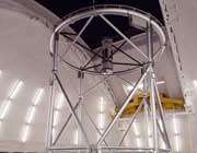 Picture of the Gemini South telescope pointing skywards.