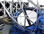The Gemini South telescope during test after receiving a protected silver coating.