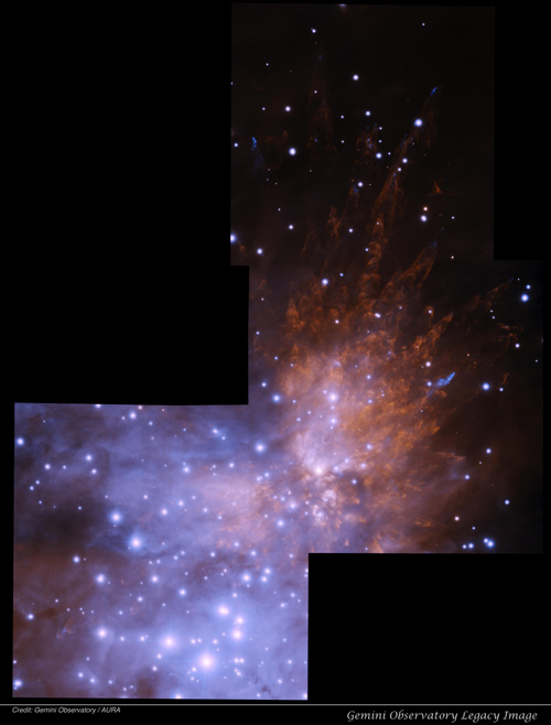 Image of the Orion Nebula Bullets, a dramatic gaseous formation caused by powerful stellar winds. The image shows knots of gas (bullets) surrounded by glowing trails (wakes) as they travel through the nebula.