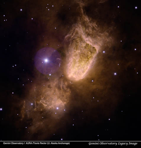 Sharpless 2-106 as imaged by the Gemini Multi-Object Spectrograph on the Gemini North telescope on Mauna Kea in Hawai‘i.