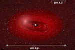 Medium view illustration of Beta Pictoris showing bright area where collision is suspcted.