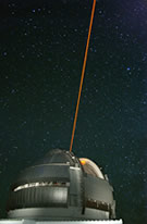 Picture of Gemini North during testing of a new laser used to produce an artificial guide star.
