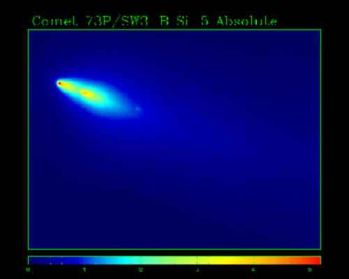 Comet 73P/Schwassmann-Wachmann 3 as imaged by Gemini North in the mid-infrared using the MICHELLE mid-infrared spectroscope.