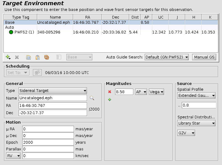 OT Target Environment Ephemeris Entry