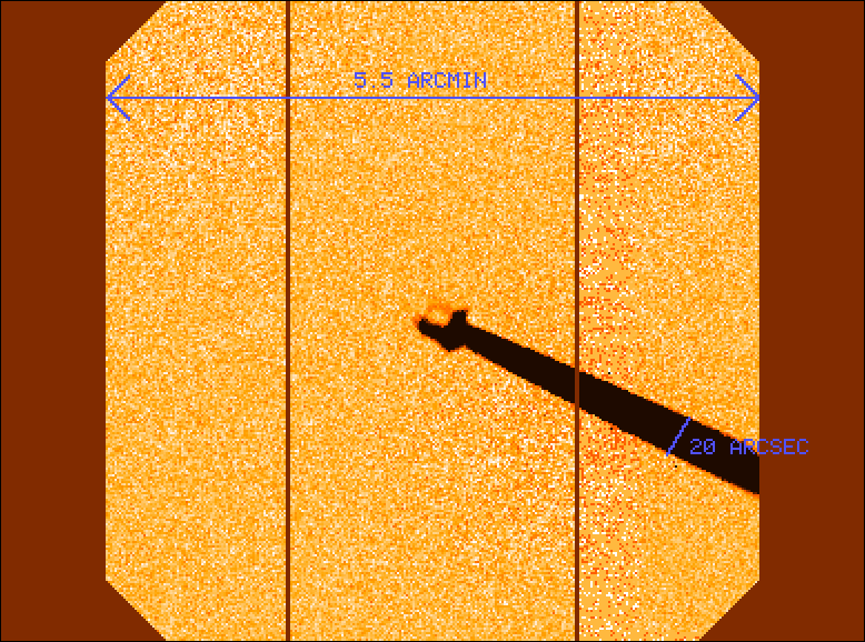 Vignetting of GMOS science field by OIWFS, if the OIWFS is in the center of the imaging field.