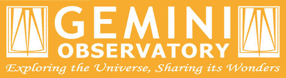 Gemini Observatory logo. Exploring the Universe, Sharing its Wonders. Ray tracing diagram representing the twin telescopes.